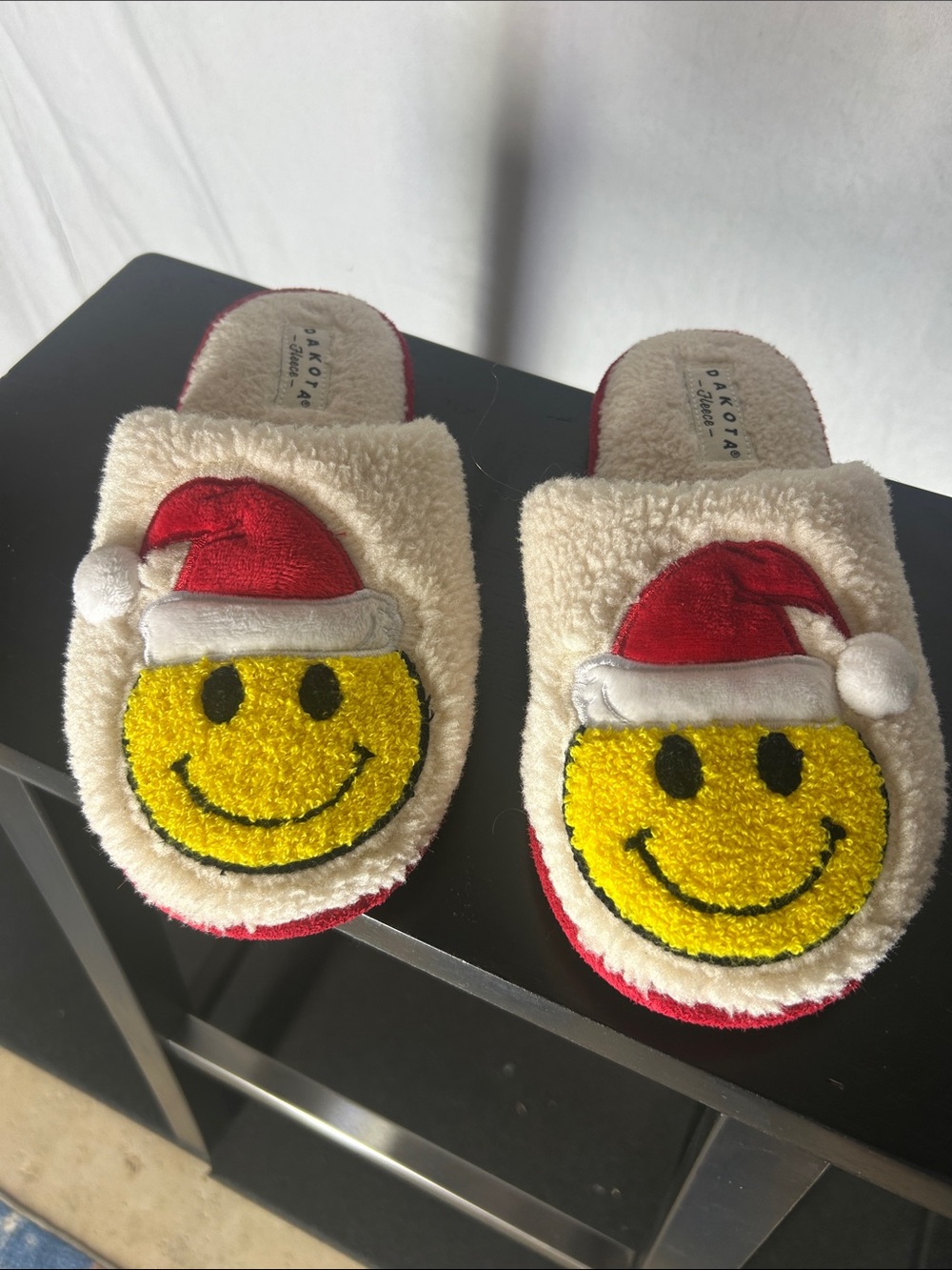 Kids Holiday Smiley Slippers - Cream, Red & Yellow
